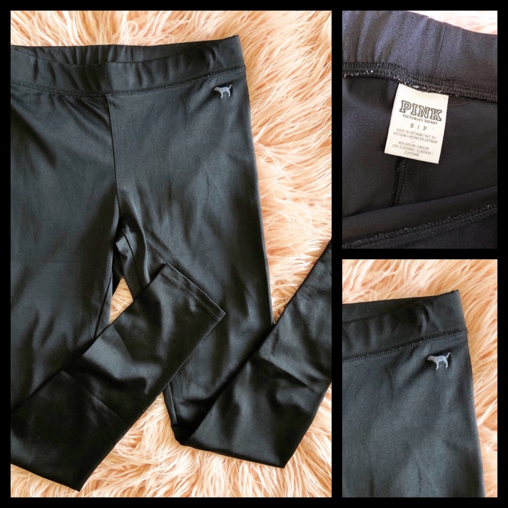PINK l solid black leggings, size small
